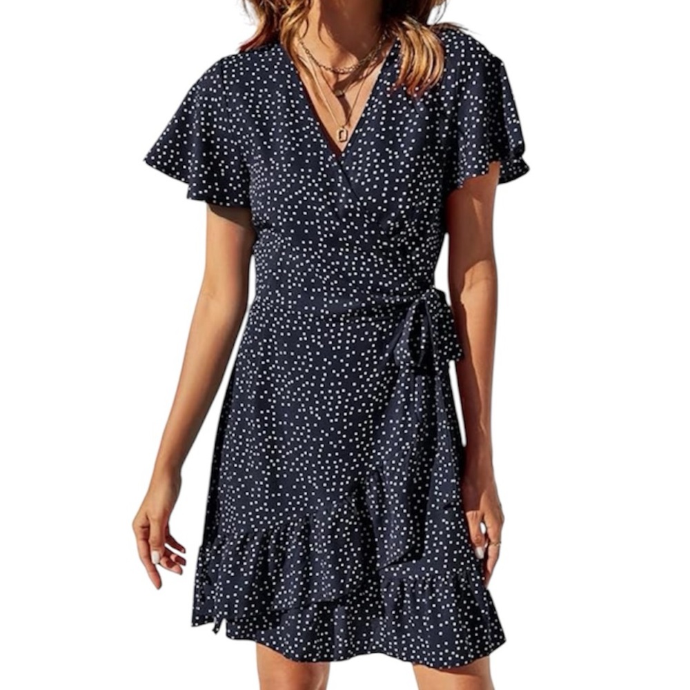 Women’s Chiffon Ruffle Short Sleeve V Neck Dress Size Small
